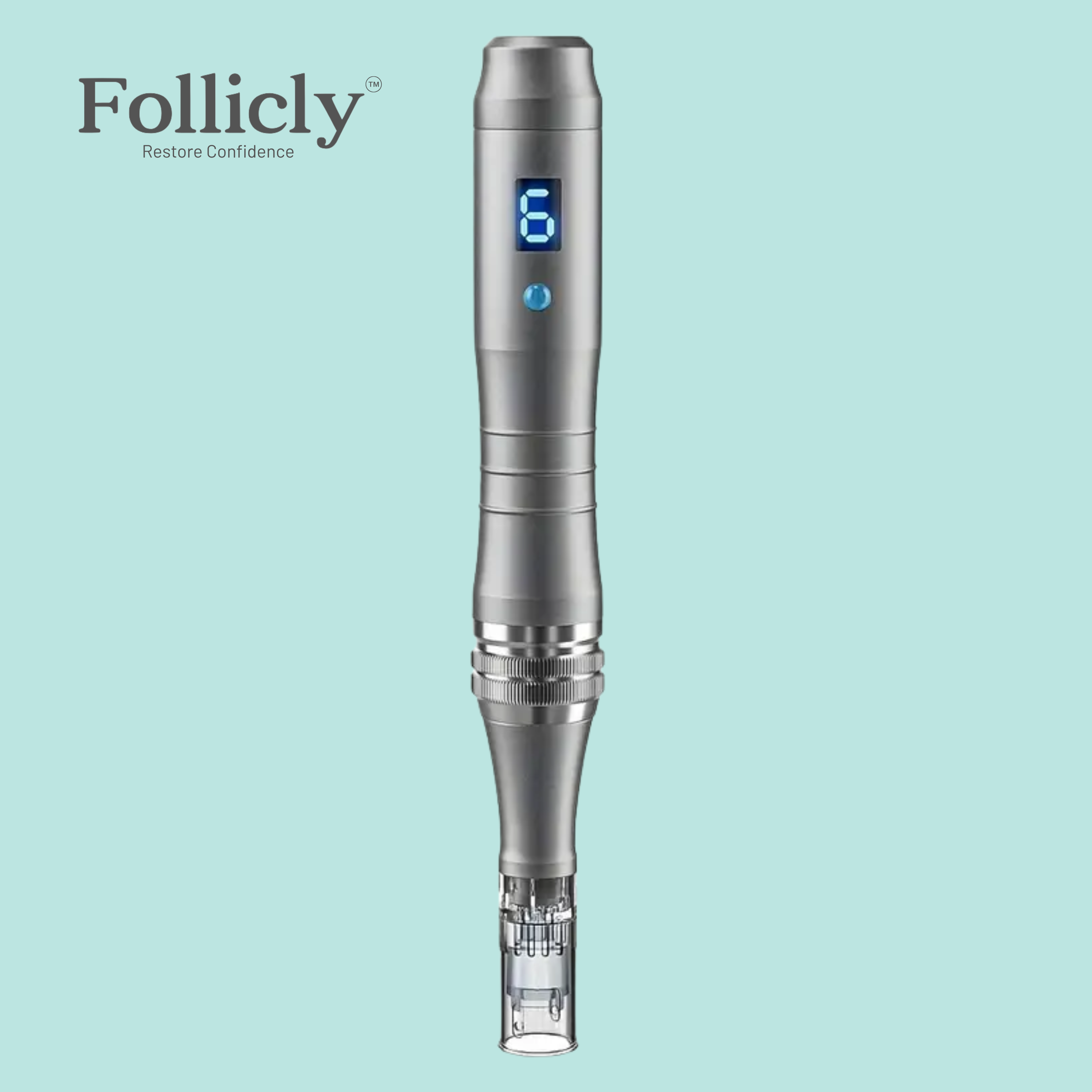 Follicly™ Derma Pen with 12 Adjustable Needle Cartridges (16, 36, or 42 Pins)