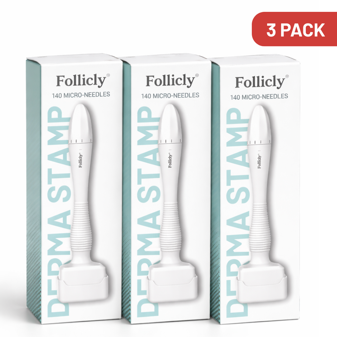 Follicly™ Derma Stamp Pack de 3 – 140 microneedles de titanio ajustables (pack ahorro)