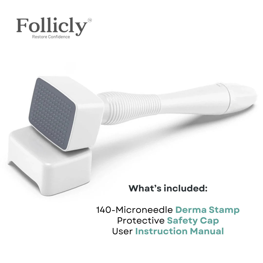 Follicly™ Derma Stamp Pack de 3 – 140 microneedles de titanio ajustables (pack ahorro)