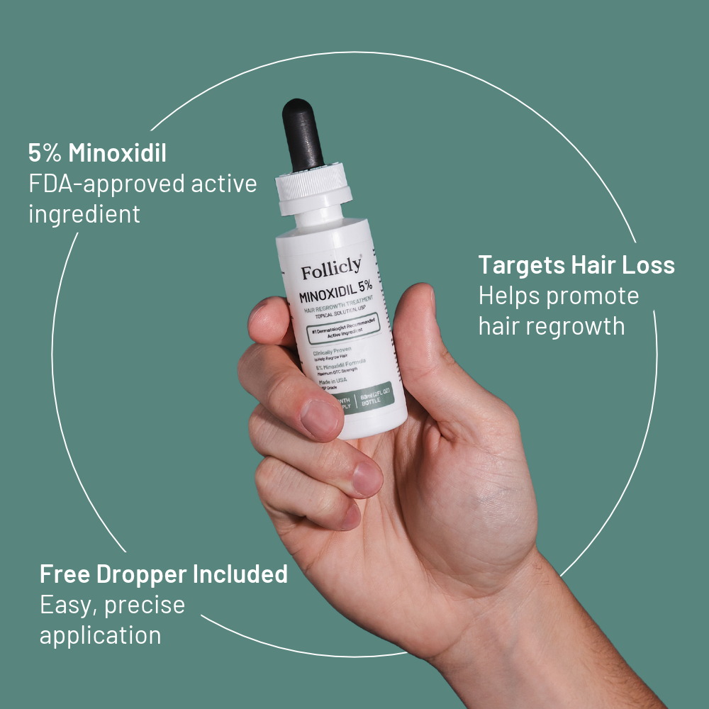 Follicly® Minoxidil 5% Topical Solution – Extra Strength Hair Regrowth Treatment, 2 FL OZ (60 mL)