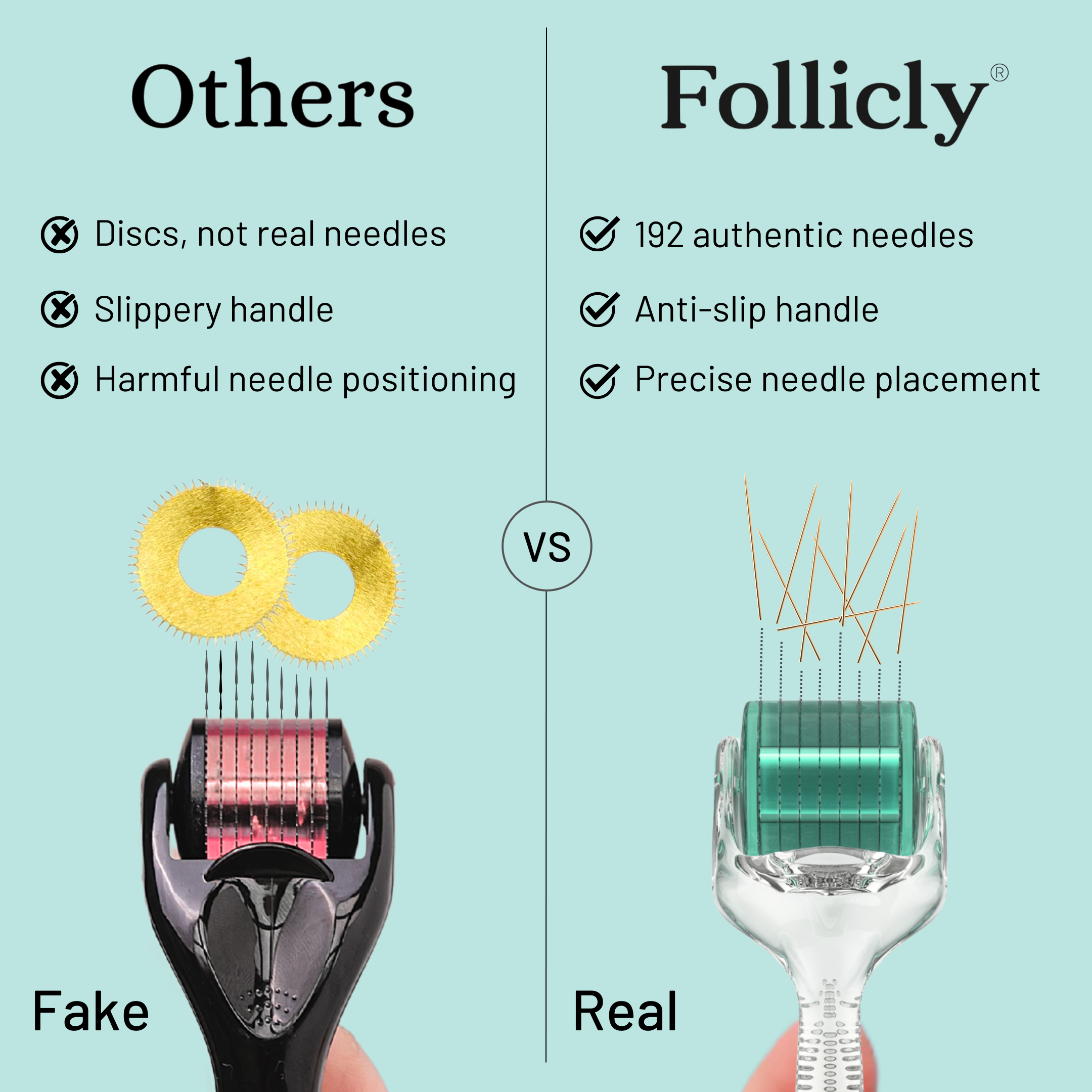Follicly® ديرما رولر – 192 إبرة دقيقة أصلية من التيتانيوم