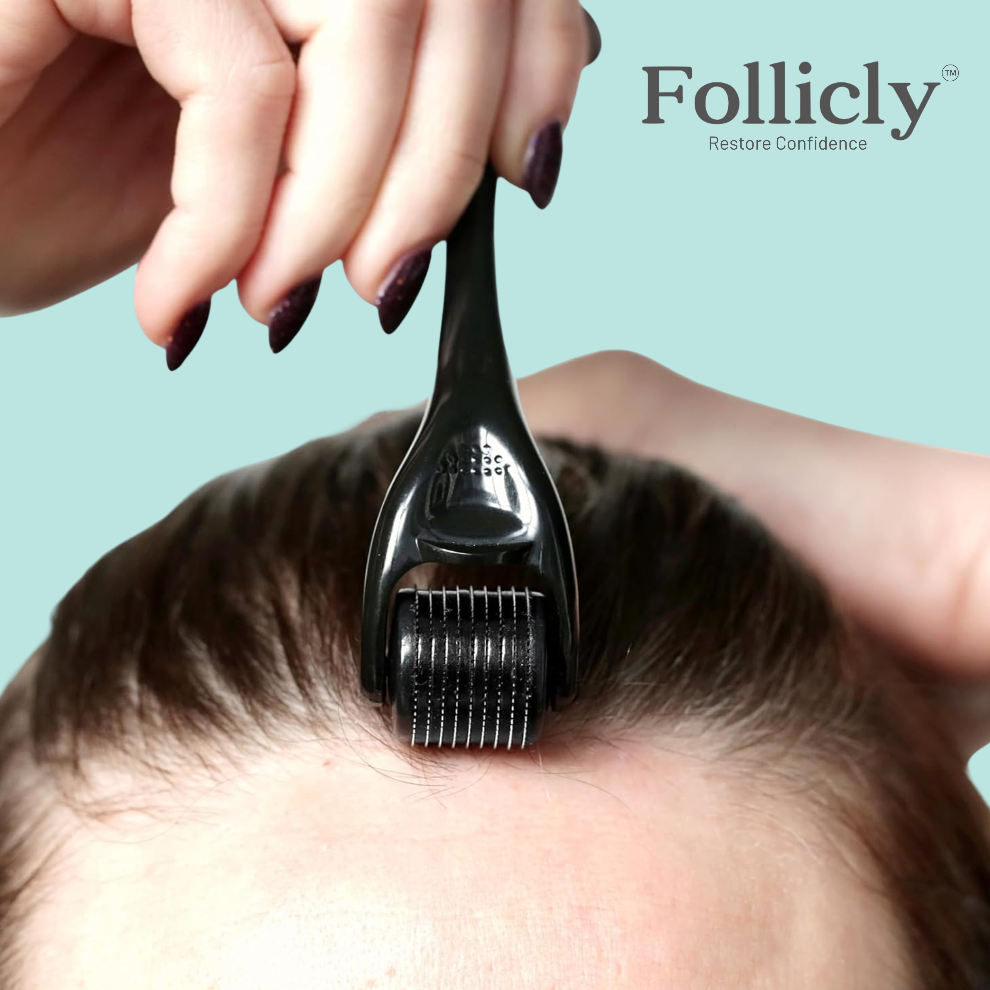 Follicly™ Derma Roller: Rodillo de microagujas para cabello y piel. Incluye estuche de almacenamiento gratuito.