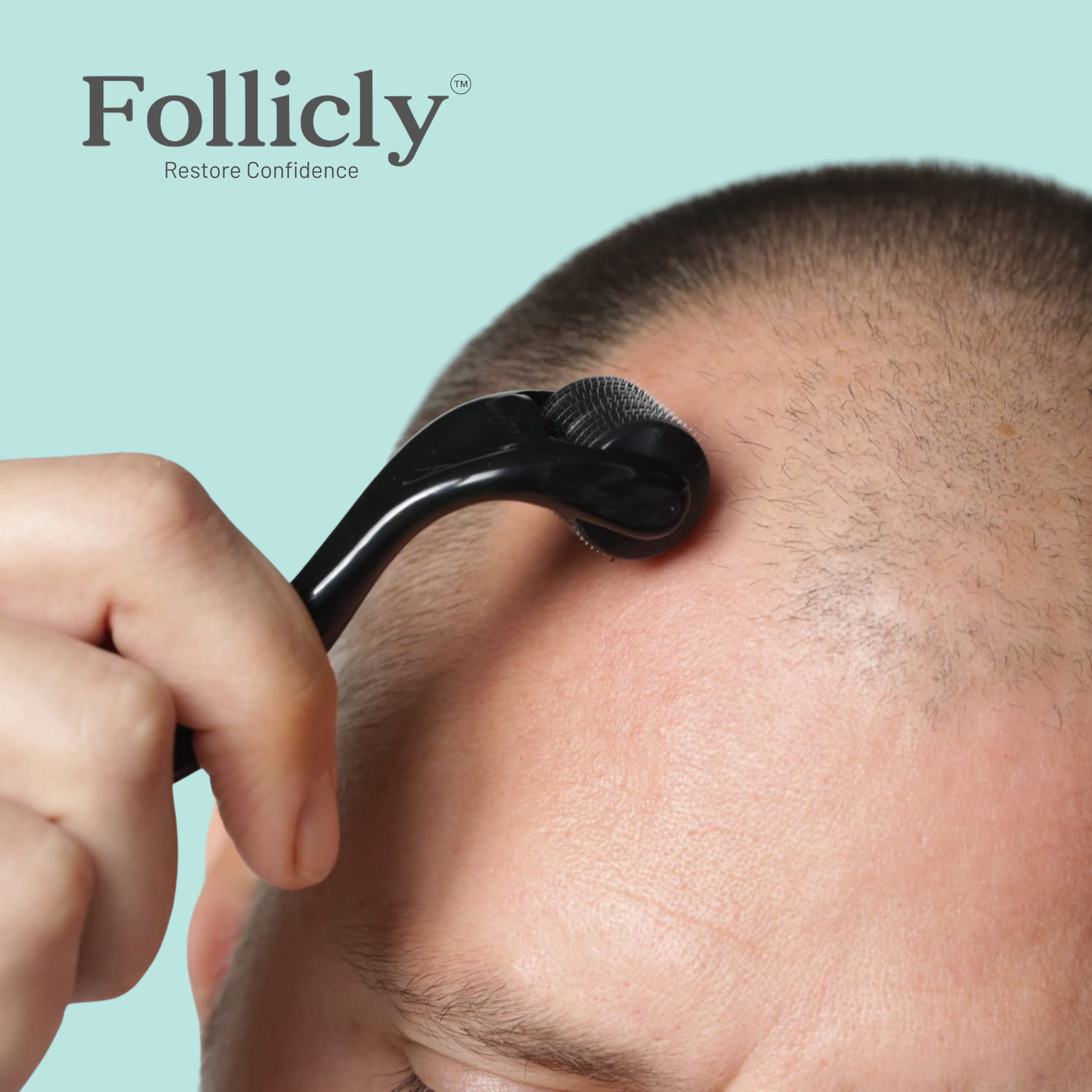 Follicly™ Derma Roller: Rodillo de microagujas para cabello y piel. Incluye estuche de almacenamiento gratuito.