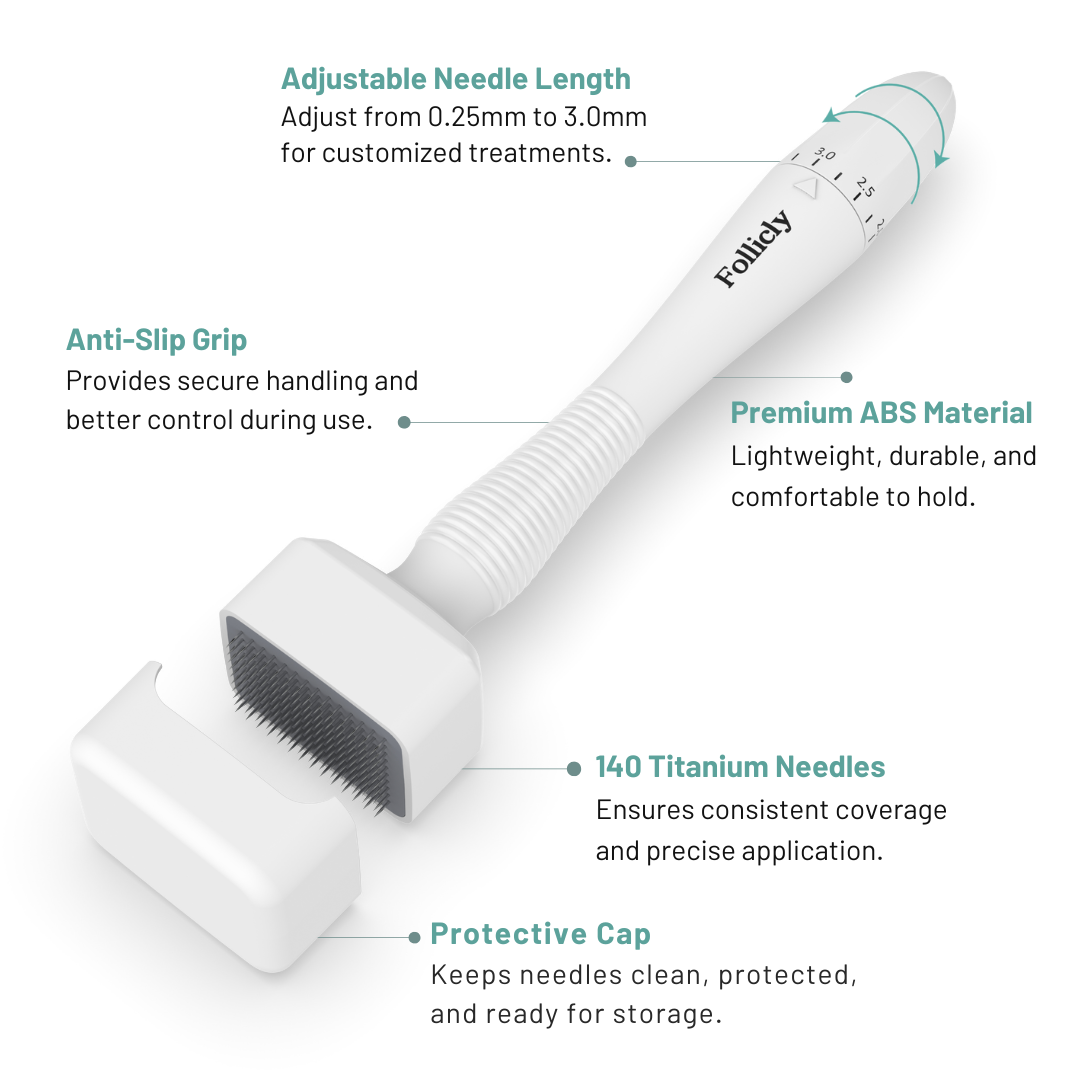 Follicly™ Derma Stamp - 140 Adjustable Titanium Microneedles