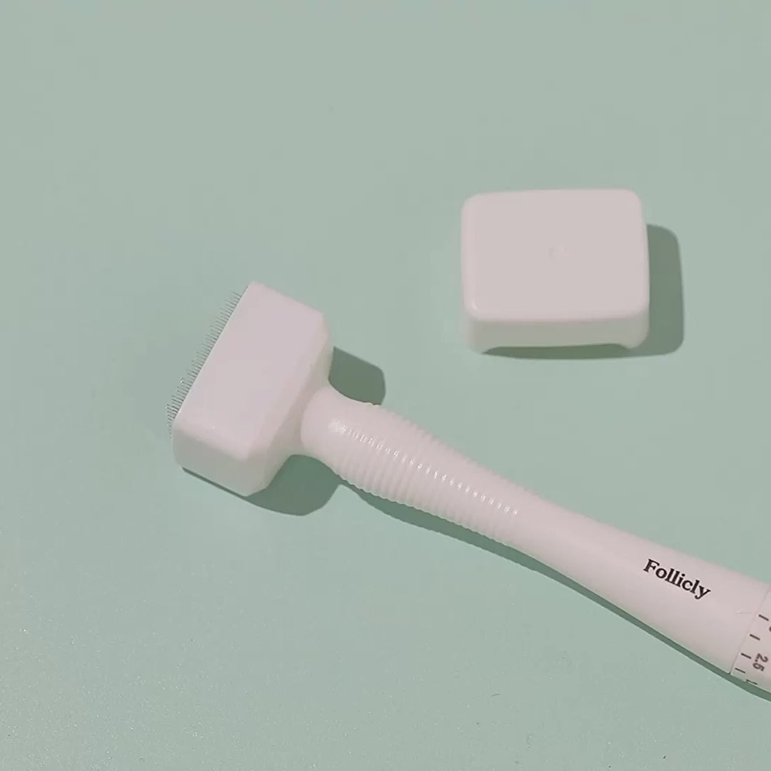 Load video: Follicly® Derma Stamp – 140 إبرة تيتانيوم دقيقة قابلة للتعديل